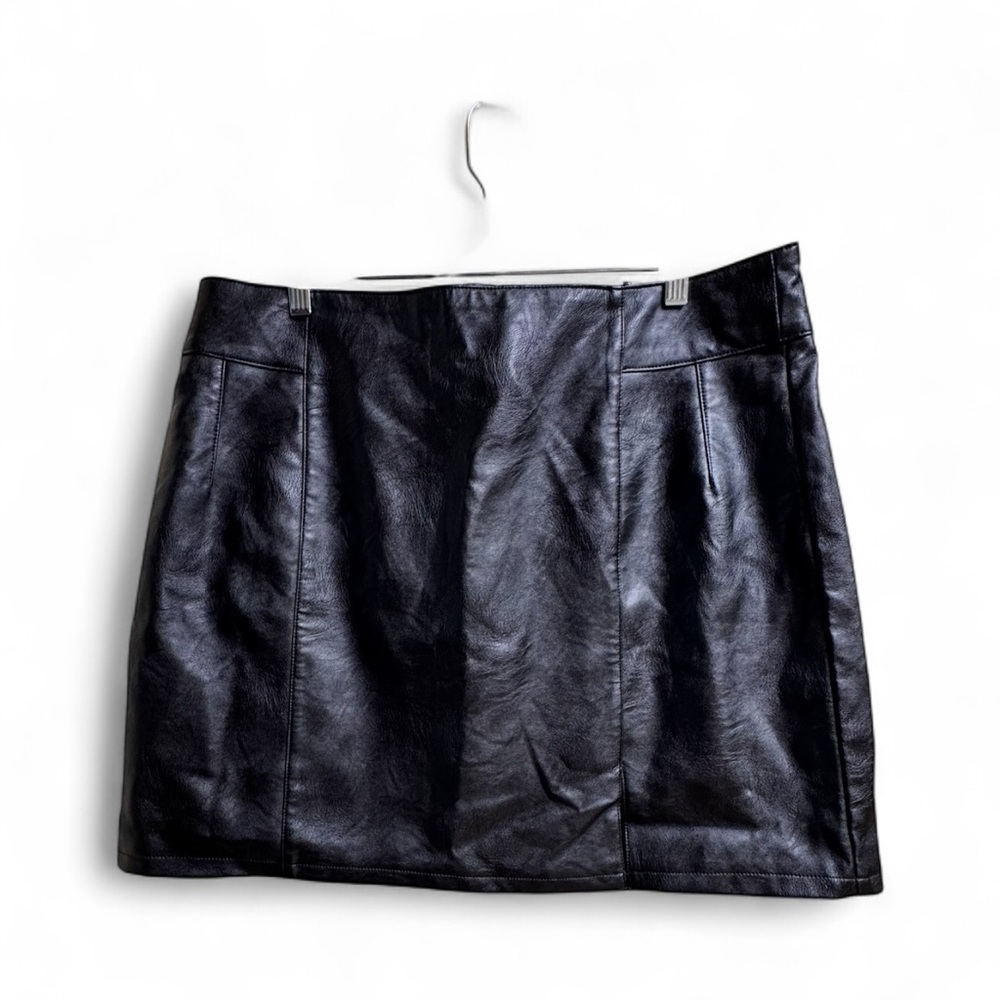 Topshop Women’s 14 Faux Leather Mini Skirt Black High Waist A-Line UK 18 EUR 46